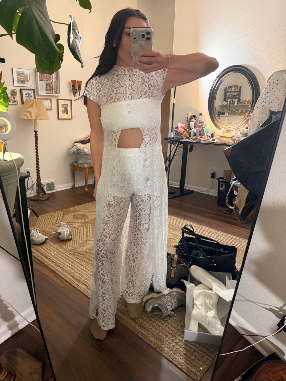 Two-Piece White Lace Cape Set - Medium